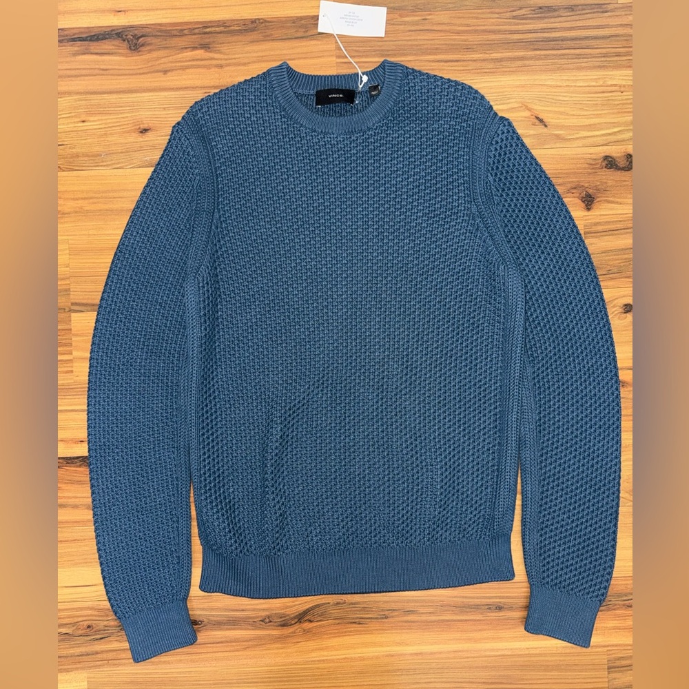 Vince Arrow Stitch Crew in Brisk Blue NWT
